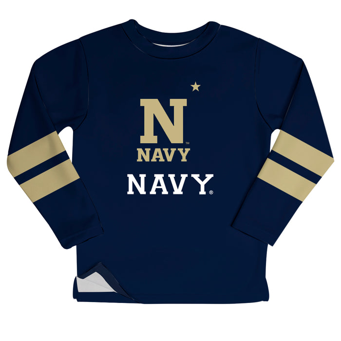 United States Naval Academy Stripes Navy Blue Long Sleeve Fleece Sweatshirt Side Vents - Vive La Fête - Online Apparel Store