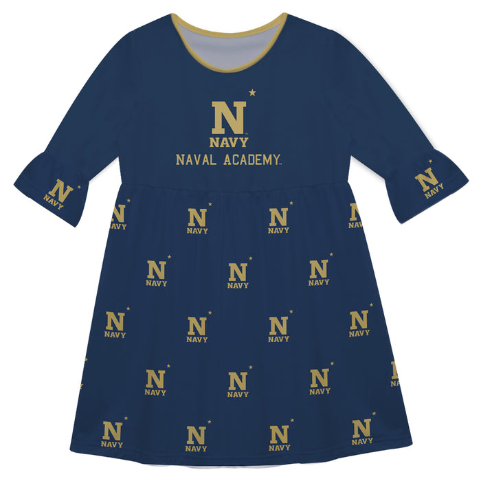 US Naval Academy Navy and Rapeat Logo Amy Dress SL - Vive La Fête - Online Apparel Store