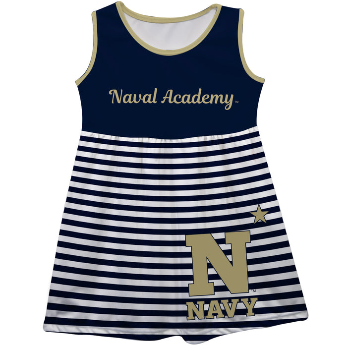 United States Naval Academy Big Logo Navy Blue And White Stripes Tank Dress - Vive La Fête - Online Apparel Store