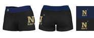 US Naval Naval Academy Vive La Fete Logo on Thigh & Waistband Black & Navy Women Booty Workout Shorts 3.75 Inseam" - Vive La Fête - Online Apparel Store