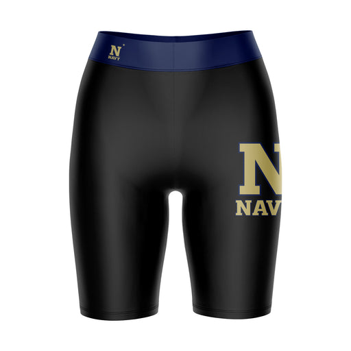 US Naval Naval Academy Vive La Fete Game Day Logo on Thigh and Waistband Black and Navy Women Bike Short 9 Inseam"
