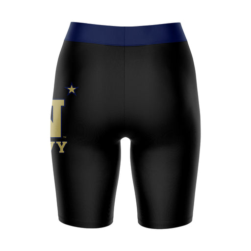 US Naval Naval Academy Vive La Fete Game Day Logo on Thigh and Waistband Black and Navy Women Bike Short 9 Inseam" - Vive La Fête - Online Apparel Store