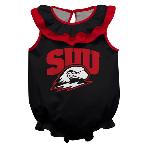 Southern Utah University Thunderbirds Black Sleeveless Ruffle Onesie Logo Bodysuit by Vive La Fete