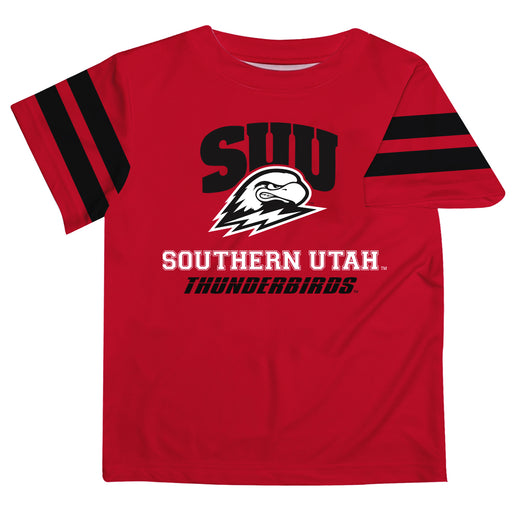 Southern Utah University Thunderbirds Vive La Fete Boys Game Day Red Short Sleeve Tee with Stripes on Sleeves - Vive La Fête - Online Apparel Store