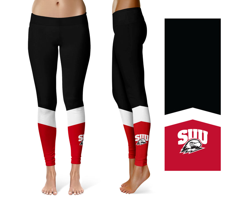 Southern Utah Thunderbirds SUU Vive la Fete Game Day Collegiate Ankle Color Block Women Black Red Yoga Leggings - Vive La Fête - Online Apparel Store