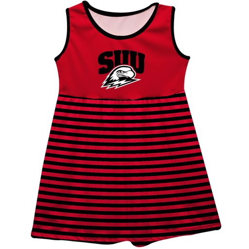 Southern Utah University Thunderbirds Vive La Fete Girls Game Day Sleeveless Tank Dress Solid Red Logo Stripes on Skirt - Vive La Fête - Online Apparel Store