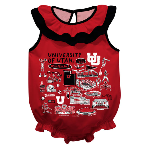 University of Utah Utes  Red Hand Sketched Vive La Fete Impressions Artwork Sleeveless Ruffle Onesie Bodysuit