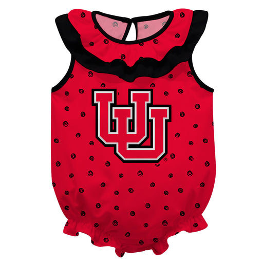 University of Utah Utes Swirls Red Sleeveless Ruffle Onesie Logo Bodysuit