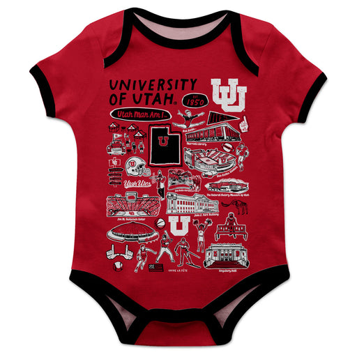 University of Utah Utes Hand Sketched Vive La Fete Impressions Artwork Infant Red Short Sleeve Onesie Bodysuit