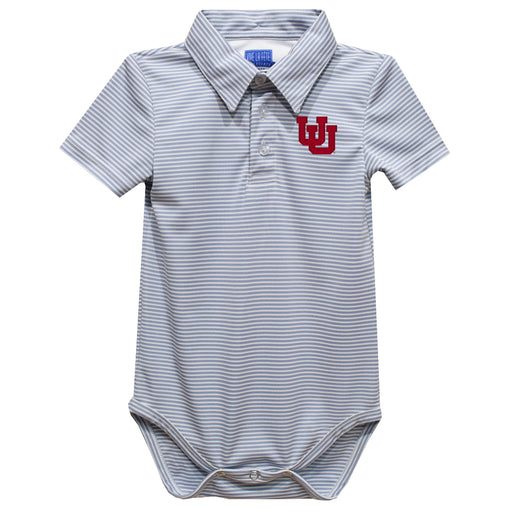 University of Utah Utes Embroidered Gray Stripe Knit Boys Polo Bodysuit