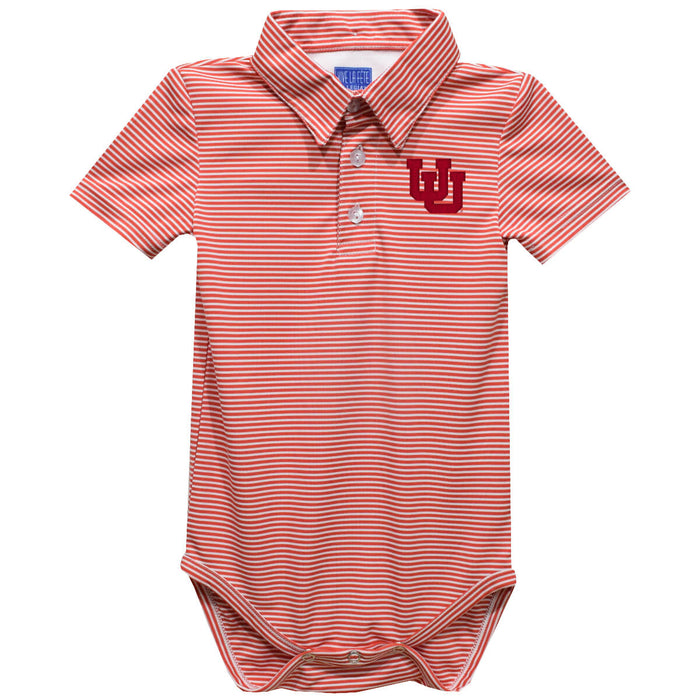University of Utah Utes Embroidered Red Cardinal Stripe Knit Boys Polo Bodysuit