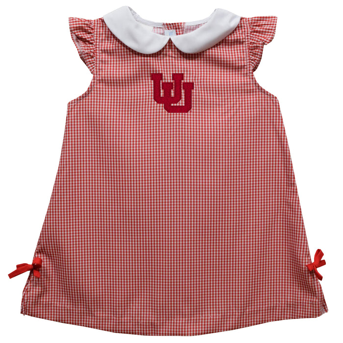 University of Utah Utes Embroidered Red Cardinal Gingham A Line Dress