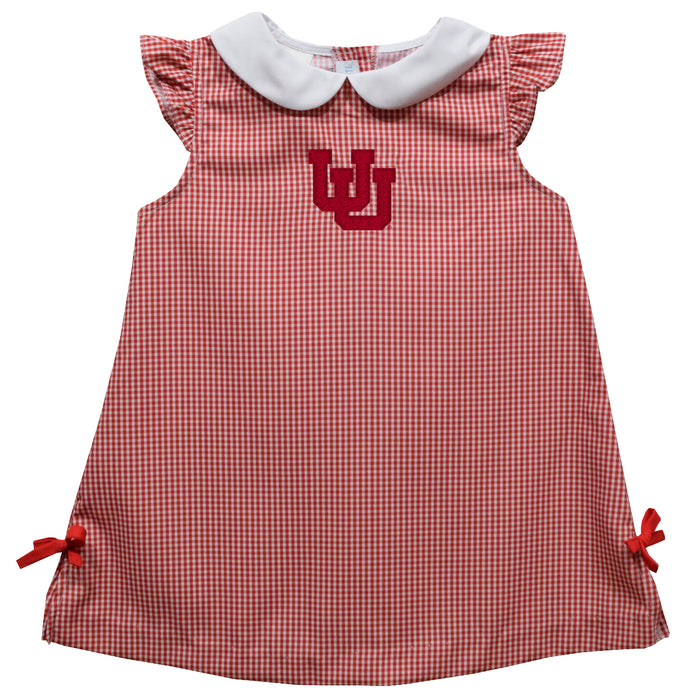University of Utah Utes Embroidered Red Cardinal Gingham A Line Dress
