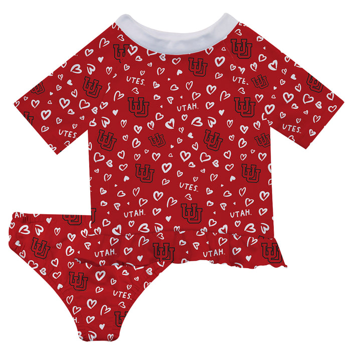 University of Utah Utes Vive La Fete All Over Logo Red Long Sleeve Bikini Set