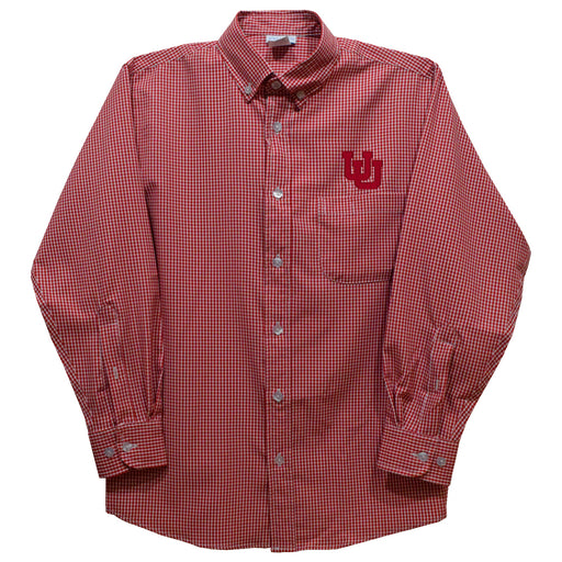 University of Utah Utes Embroidered Red Cardinal Gingham Long Sleeve Button Down