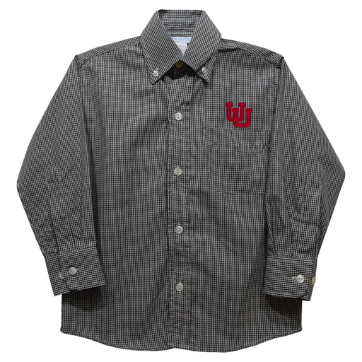 University of Utah Utes Embroidered Black Gingham Long Sleeve Button Down