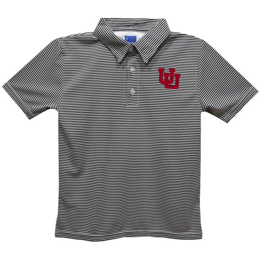 University of Utah Utes Embroidered Black Stripes Short Sleeve Polo Box Shirt
