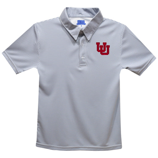 University of Utah Utes Embroidered Gray Stripes Short Sleeve Polo Box Shirt