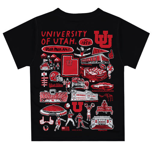 University of Utah Utes Hand Sketched Vive La Fete Impressions Artwork Boys Black Short Sleeve Tee Shirt - Vive La Fête - Online Apparel Store