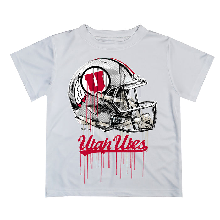 University of Utah Utes Original Dripping Football Helmet White T-Shirt by Vive La Fete