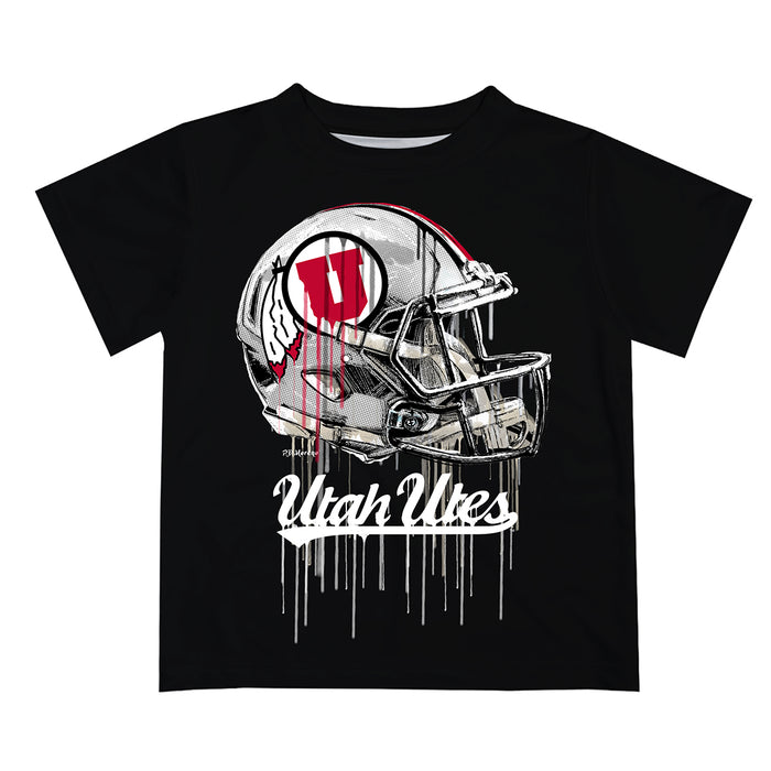 University of Utah Utes Original Dripping Football Helmet Black T-Shirt by Vive La Fete