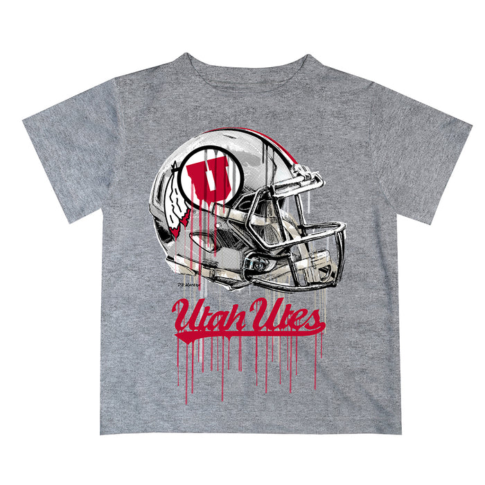 University of Utah Utes Original Dripping Football Helmet Gray T-Shirt by Vive La Fete