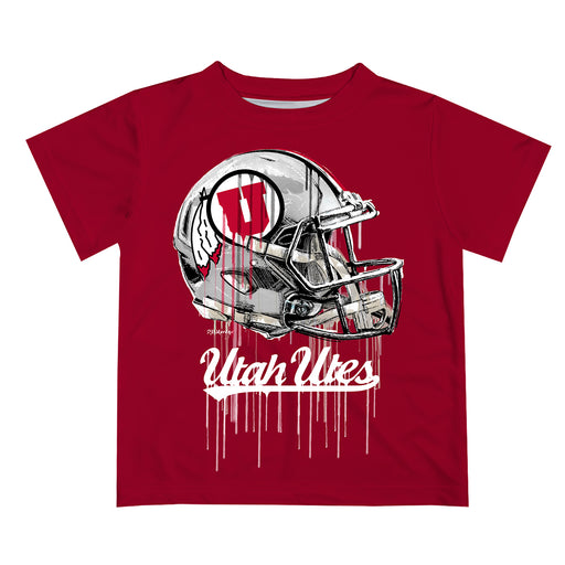 University of Utah Utes Original Dripping Football Helmet Red T-Shirt by Vive La Fete
