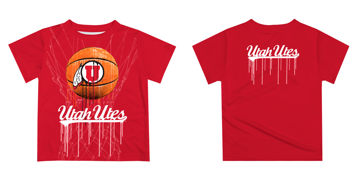 University of Utah Utes Original Dripping Basketball Red T-Shirt by Vive La Fete - Vive La Fête - Online Apparel Store
