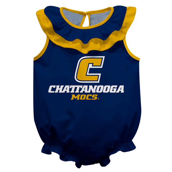 Tennessee Chattanooga Mocs Blue Sleeveless Ruffle Onesie Logo Bodysuit by Vive La Fete