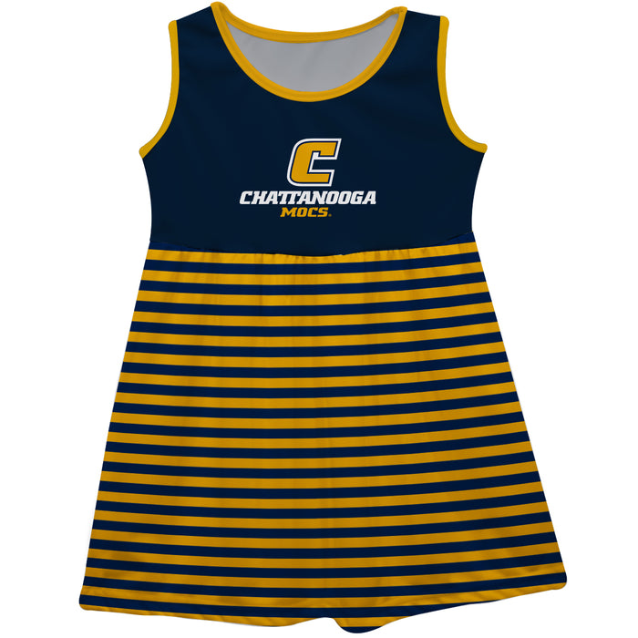 Tennessee Chattanooga Mocs Blue and Gold Sleeveless Tank Dress with Stripes on Skirt by Vive La Fete