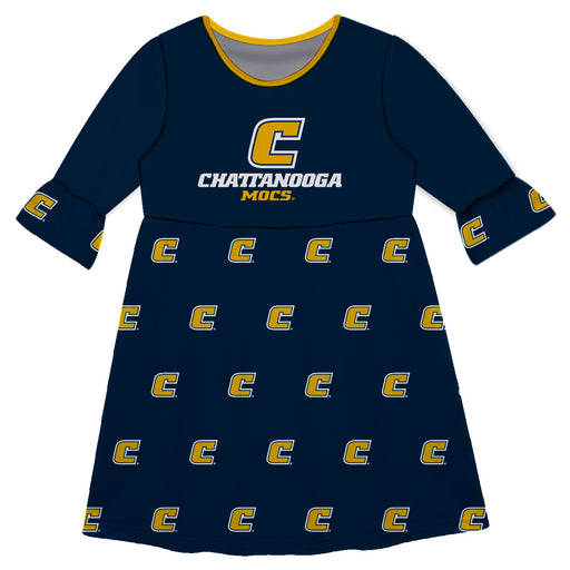 Tennessee Chattanooga Mocs Vive La Fete Girls Game Day 3/4 Sleeve Solid Blue All Over Logo on Skirt