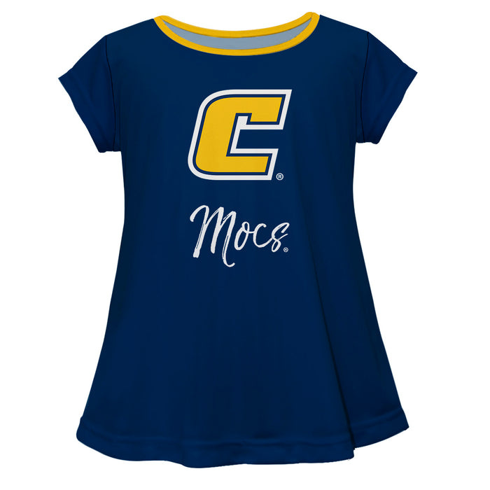 Tennessee Chattanooga Mocs Vive La Fete Girls Game Day Short Sleeve Blue Top with School Logo and Name