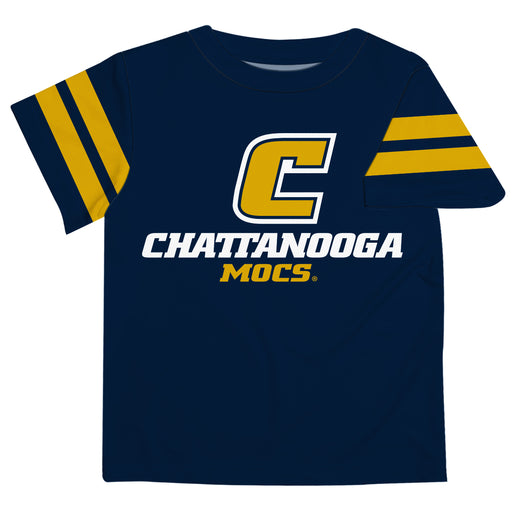 Tennessee Chattanooga Mocs Vive La Fete Boys Game Day Blue Short Sleeve Tee with Stripes on Sleeves