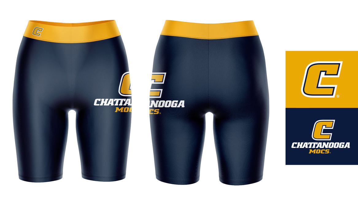 Tennessee Chattanooga Mocs Vive La Fete Game Day Logo on Thigh and Waistband Blue and Gold Women Bike Short 9 Inseam - Vive La Fête - Online Apparel Store