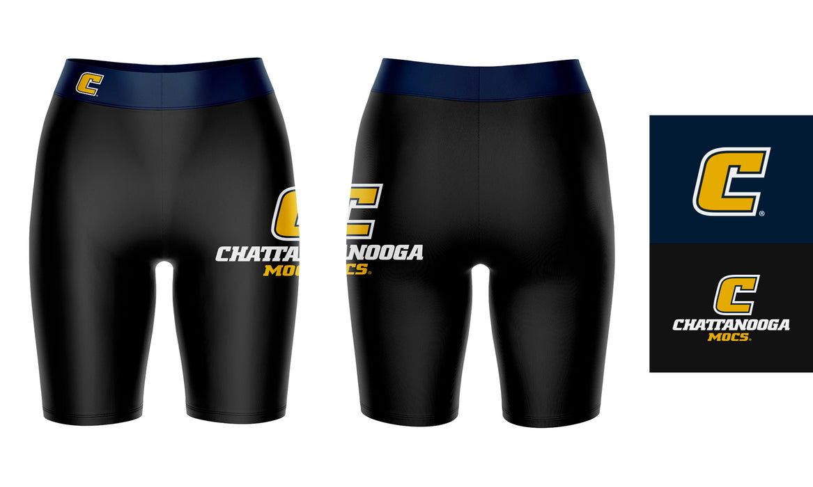 Tennessee Chattanooga Mocs Vive La Fete Game Day Logo on Thigh and Waistband Black and Blue Women Bike Short 9 Inseam - Vive La Fête - Online Apparel Store