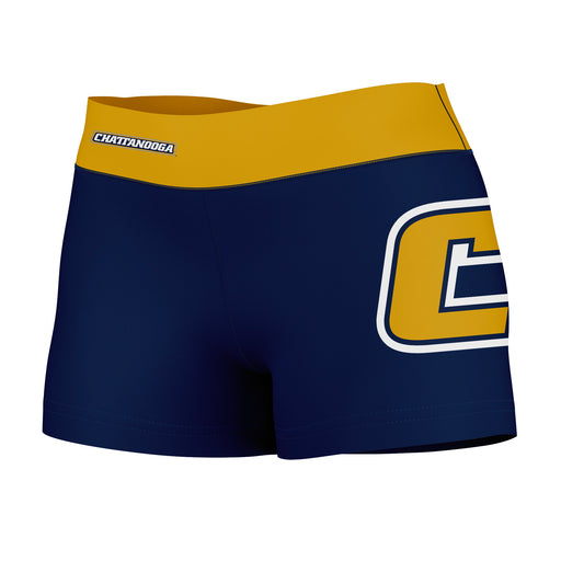 Tennessee Chattanooga Mocs Vive La Fete Logo on Thigh & Waistband Blue Gold Women Yoga Booty Workout Shorts 3.75 Inseam