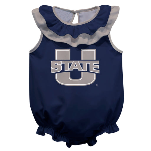 Utah State Aggies USU Blue Sleeveless Ruffle Onesie Logo Bodysuit by Vive La Fete