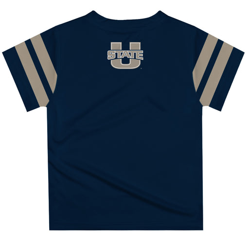 Utah State Aggies USU Vive La Fete Boys Game Day Navy Short Sleeve Tee with Stripes on Sleeves - Vive La Fête - Online Apparel Store