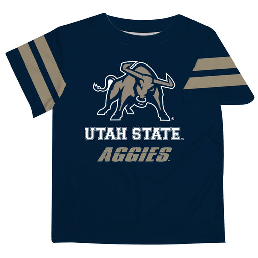 Utah State Aggies USU Vive La Fete Boys Game Day Navy Short Sleeve Tee with Stripes on Sleeves - Vive La Fête - Online Apparel Store