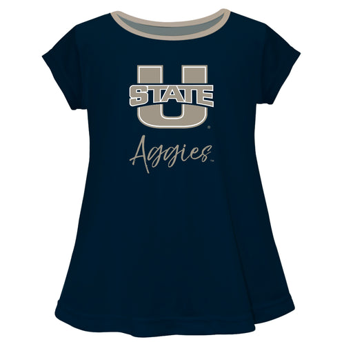 Utah State Aggies USU Vive La Fete Girls Game Day Short Sleeve Navy Top with School Logo and Name - Vive La Fête - Online Apparel Store