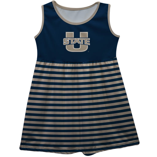 Utah State Aggies USU Vive La Fete Girls Game Day Sleeveless Tank Dress Solid Navy Logo Stripes on Skirt - Vive La Fête - Online Apparel Store