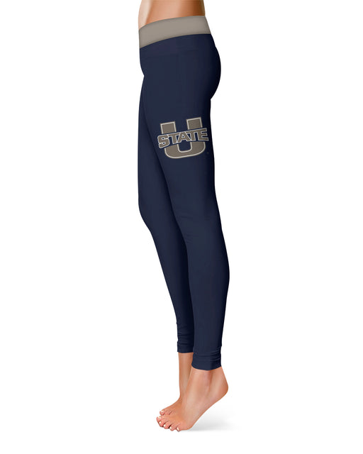 Utah State Aggies USU Vive La Fete Game Day Collegiate Logo on Thigh Navy Women Yoga Leggings 2.5 Waist Tights" - Vive La Fête - Online Apparel Store
