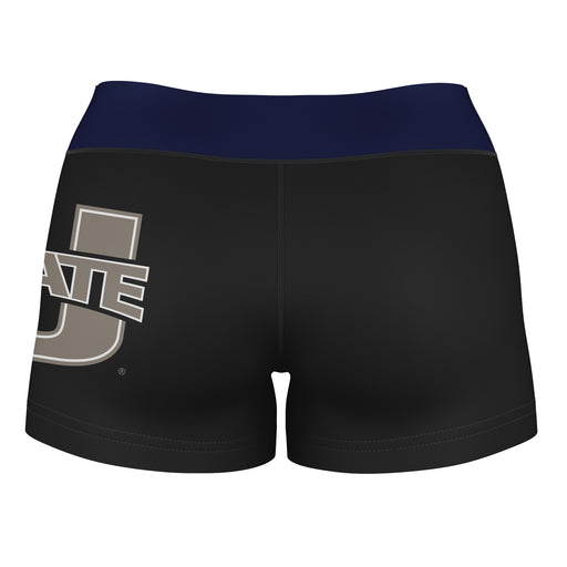 Utah State Aggies Vive La Fete Game Day Logo on Thigh & Waistband Black & Navy Women Booty Workout Shorts 3.75 Inseam" - Vive La Fête - Online Apparel Store
