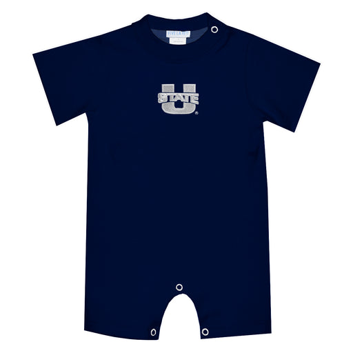 Utah State Aggies USU Embroidered Navy Knit Short Sleeve Boys Romper