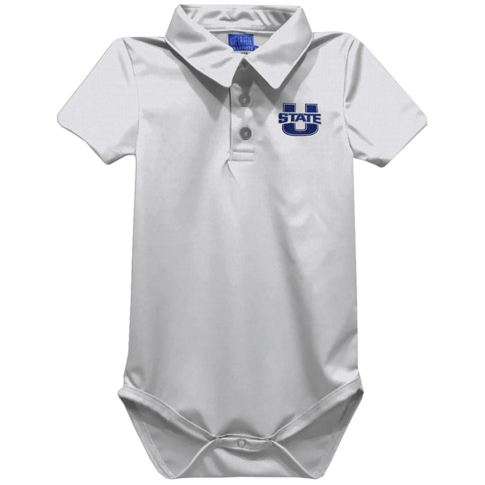 Utah State Aggies USU Embroidered White Solid Knit Polo Onesie