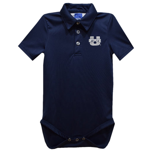 Utah State Aggies USU Embroidered Navy Solid Knit Polo Onesie