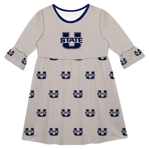Utah State Aggies USU Vive La Fete Girls Game Day 3/4 Sleeve Solid Gray All Over Logo on Skirt