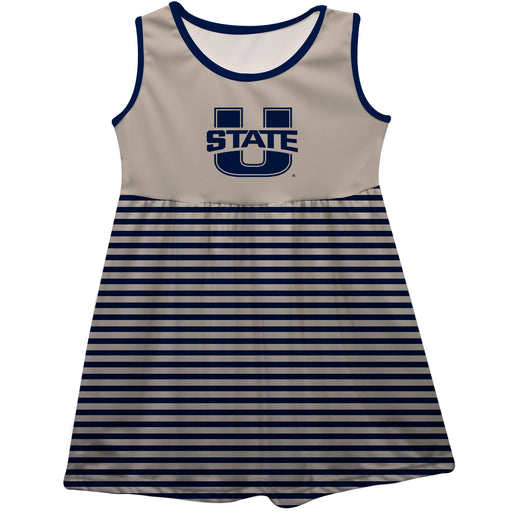 Utah State Aggies Vive La Fete Girls Game Day Sleeveless Tank Dress Solid Gray Logo Stripes on Skirt
