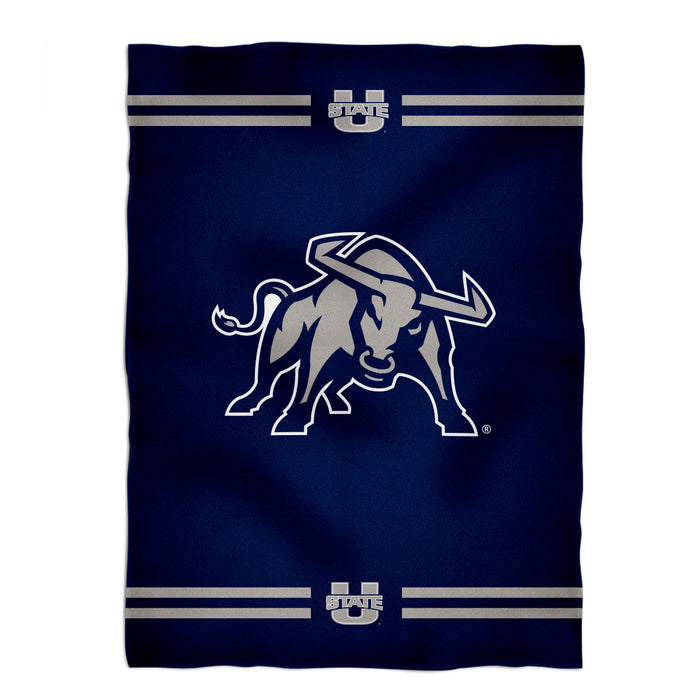 Utah State Aggies Vive La Fete Game Day Warm Lightweight Fleece Blue Throw Blanket 40 X 58 Logo and Stripes