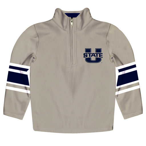 Utah State Aggies Vive La Fete Game Day Gray Quarter Zip Pullover Stripes on Sleeves
